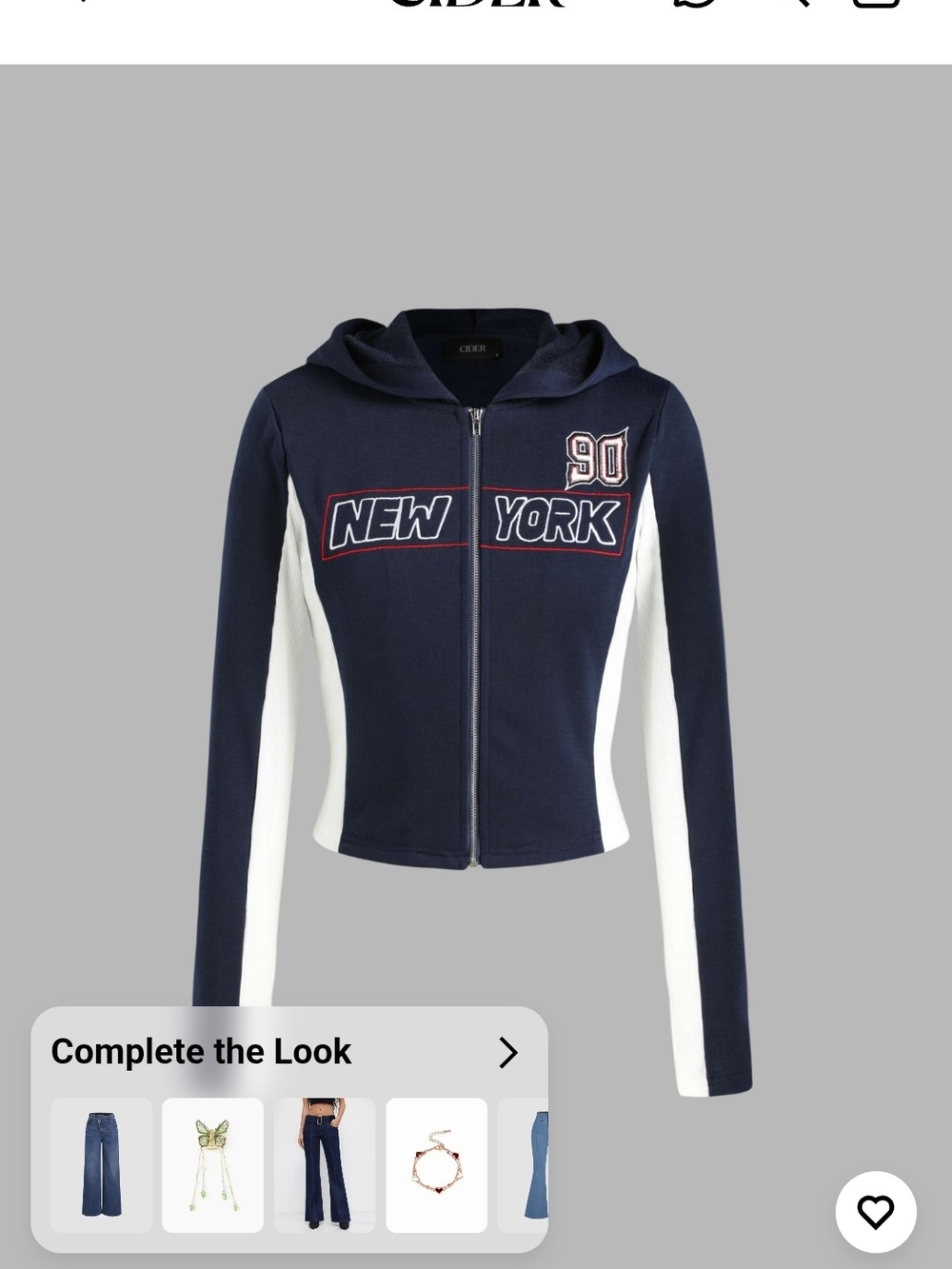 New York Zip-Up Hooded Jacket in Navy and White